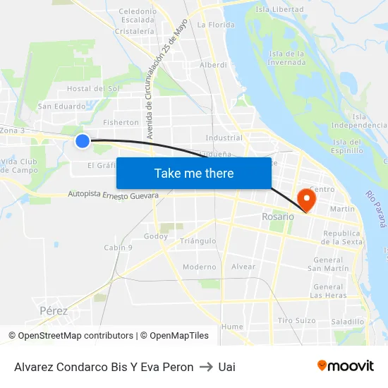 Alvarez Condarco Bis Y Eva Peron to Uai map