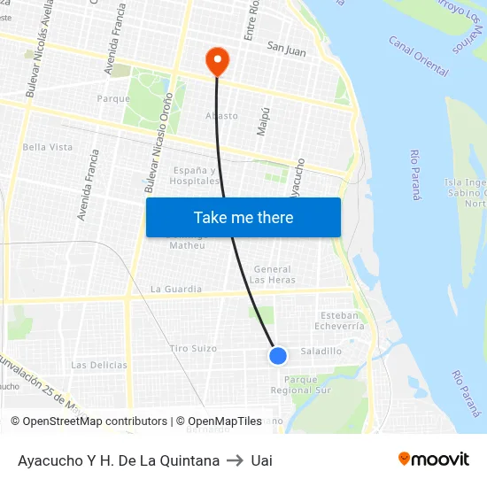 Ayacucho Y H. De La Quintana to Uai map