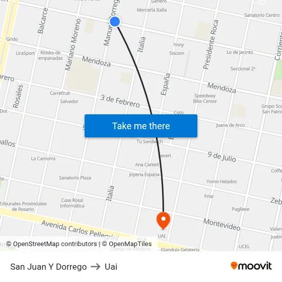 San Juan Y Dorrego to Uai map