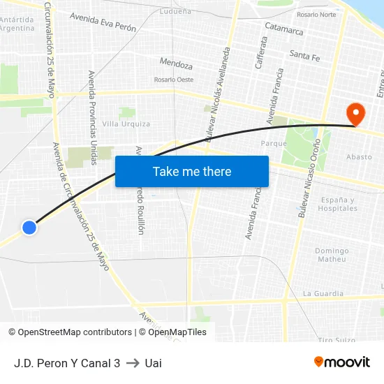 J.D. Peron Y Canal 3 to Uai map