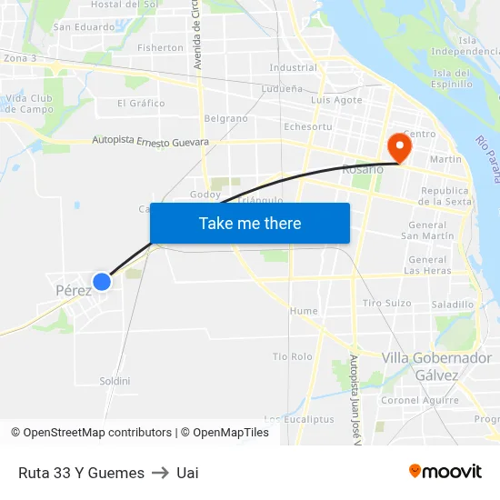 Ruta 33 Y Guemes to Uai map