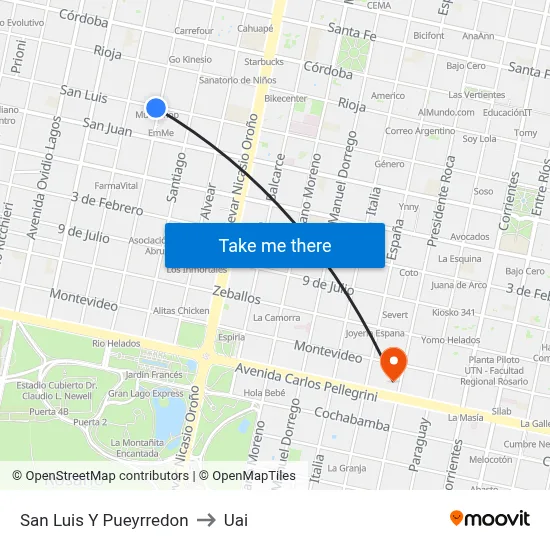 San Luis Y Pueyrredon to Uai map