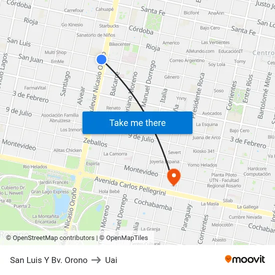 San Luis Y Bv. Orono to Uai map