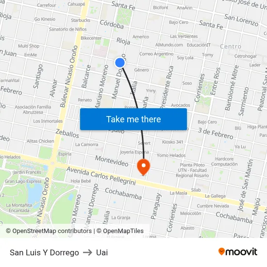 San Luis Y Dorrego to Uai map