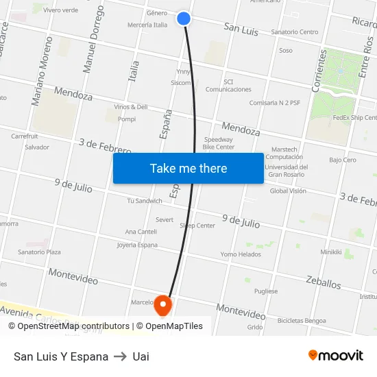 San Luis Y Espana to Uai map