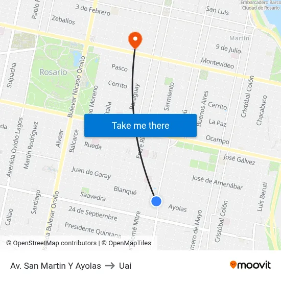 Av. San Martin Y Ayolas to Uai map