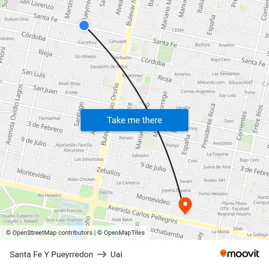 Santa Fe Y Pueyrredon to Uai map