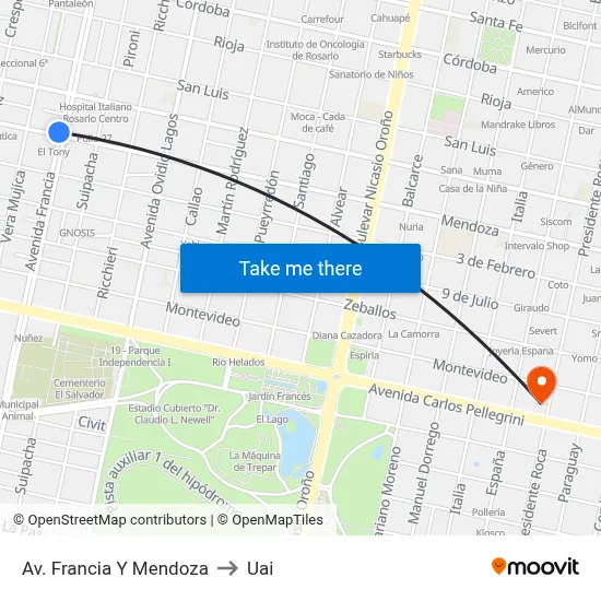 Av. Francia Y Mendoza to Uai map