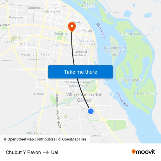 Chubut Y Pavon to Uai map
