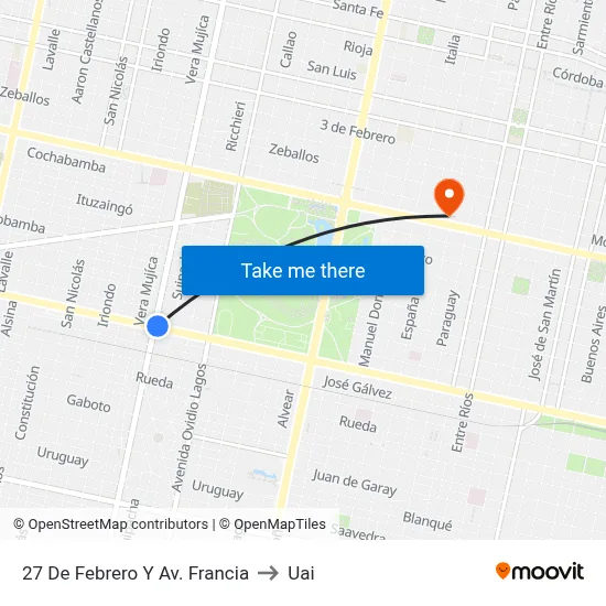 27 De Febrero Y Av. Francia to Uai map