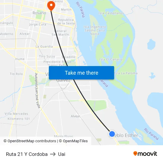 Ruta 21 Y Cordoba to Uai map
