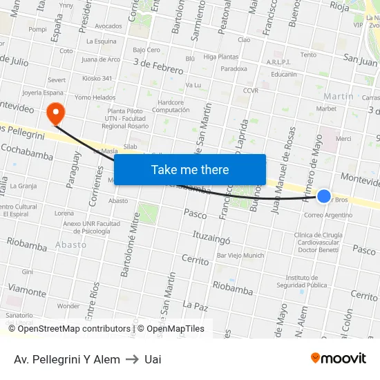 Av. Pellegrini Y Alem to Uai map