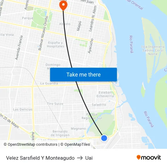 Velez Sarsfield Y Monteagudo to Uai map