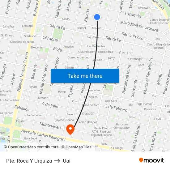 Pte. Roca Y Urquiza to Uai map