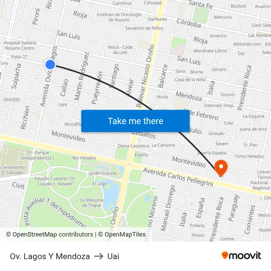 Ov. Lagos Y Mendoza to Uai map