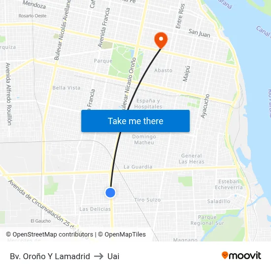Bv. Oroño Y Lamadrid to Uai map