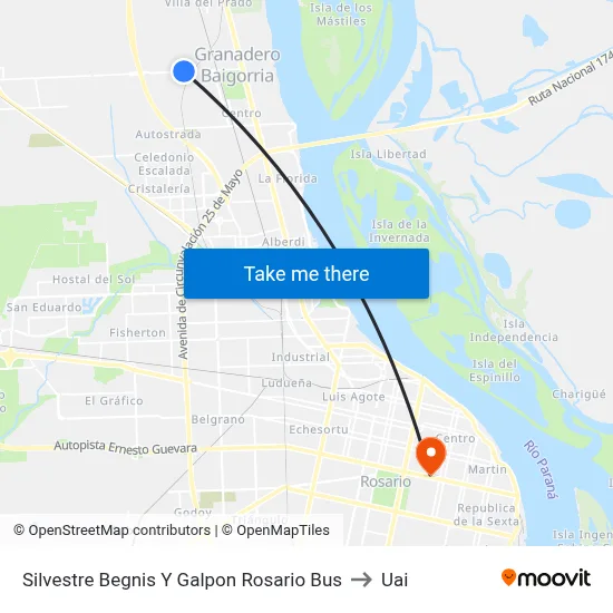 Silvestre Begnis Y Galpon Rosario Bus to Uai map