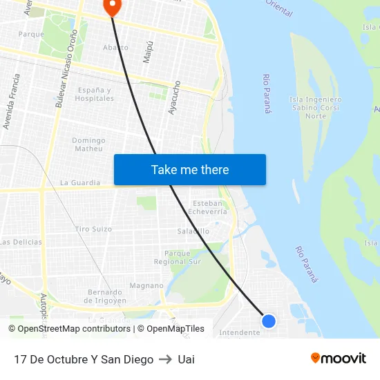 17 De Octubre Y San Diego to Uai map