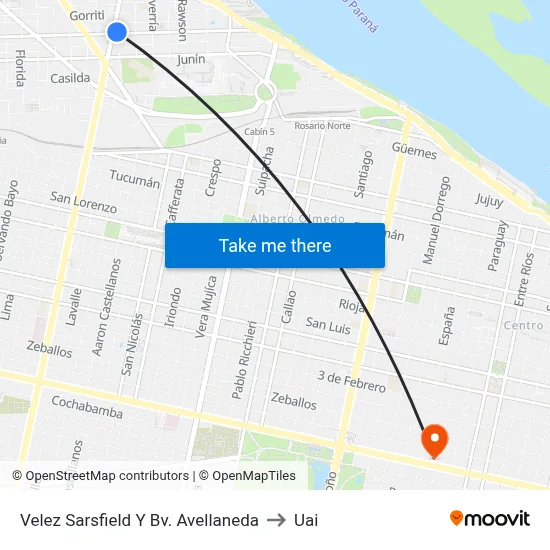 Velez Sarsfield Y Bv. Avellaneda to Uai map