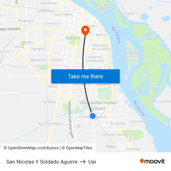 San Nicolas Y Soldado Aguirre to Uai map