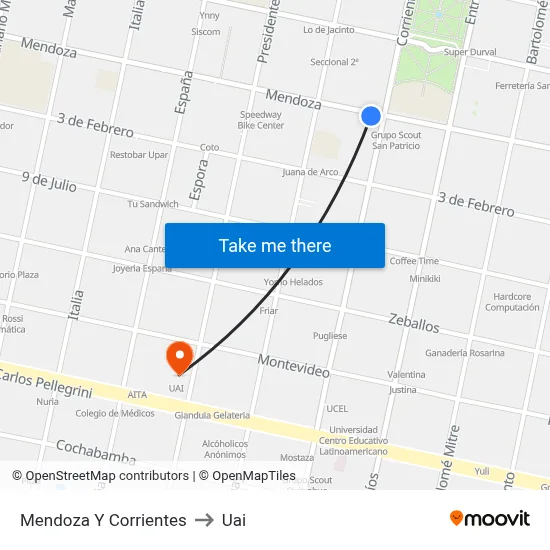Mendoza Y Corrientes to Uai map