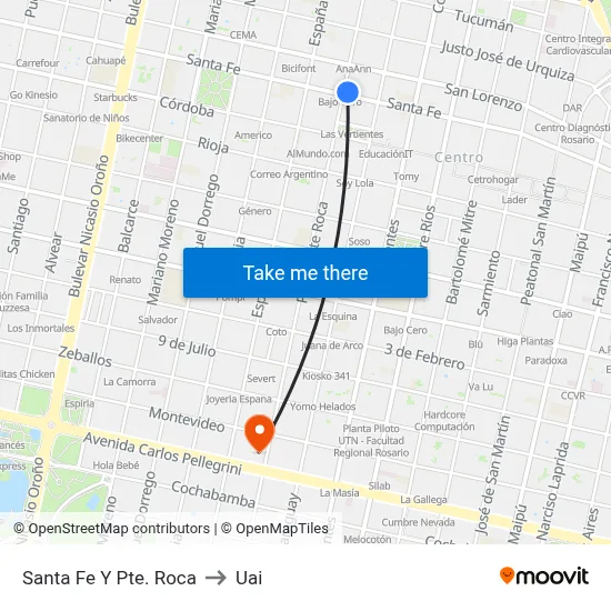 Santa Fe Y Pte. Roca to Uai map