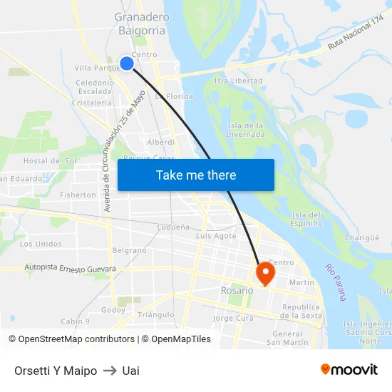 Orsetti Y Maipo to Uai map