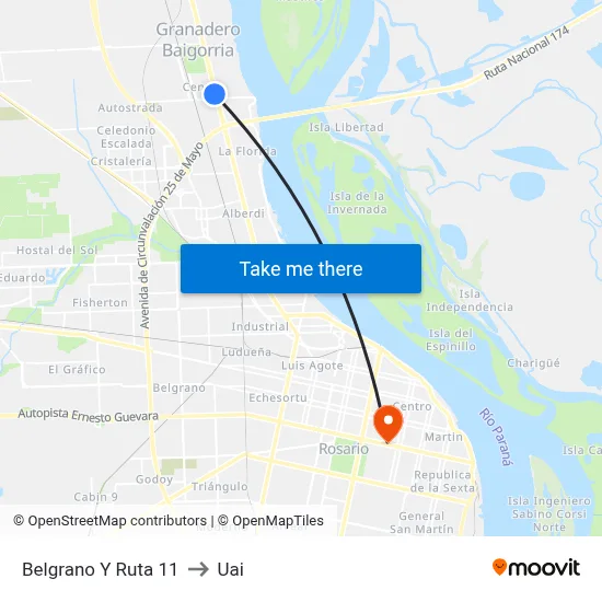 Belgrano Y Ruta 11 to Uai map