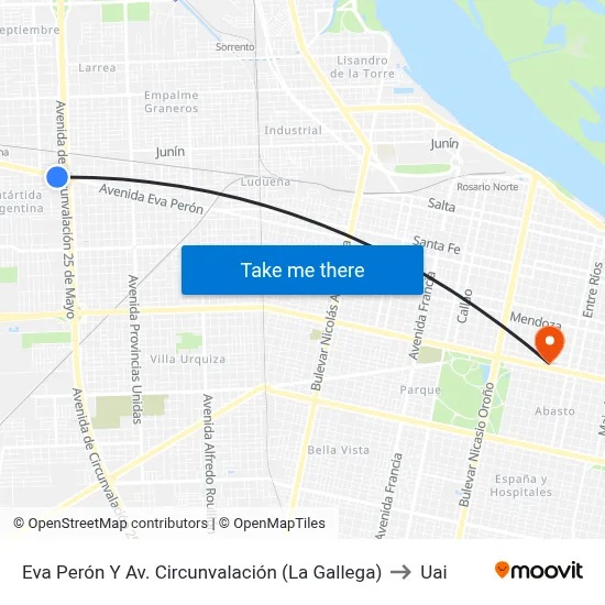Eva Perón Y Av. Circunvalación (La Gallega) to Uai map