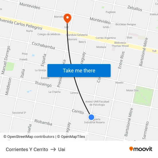 Corrientes Y Cerrito to Uai map