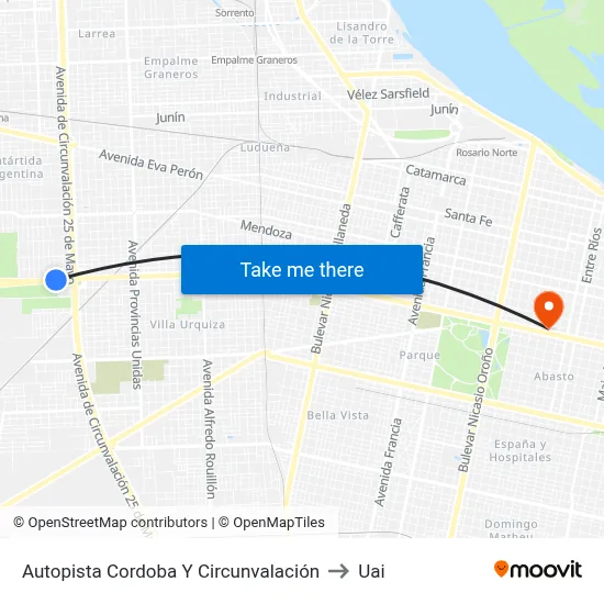 Autopista Cordoba Y Circunvalación to Uai map