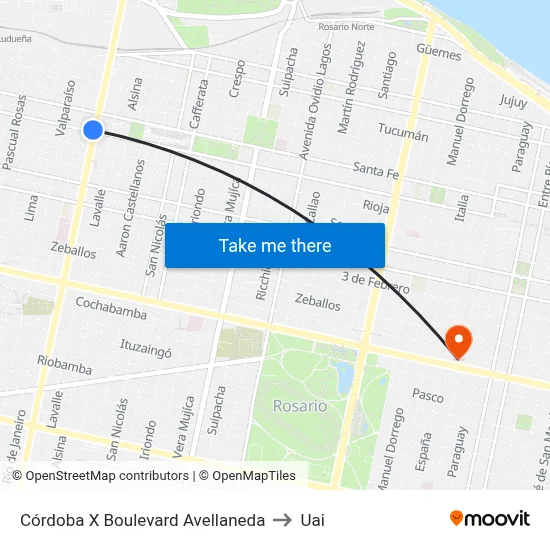 Córdoba X Boulevard Avellaneda to Uai map