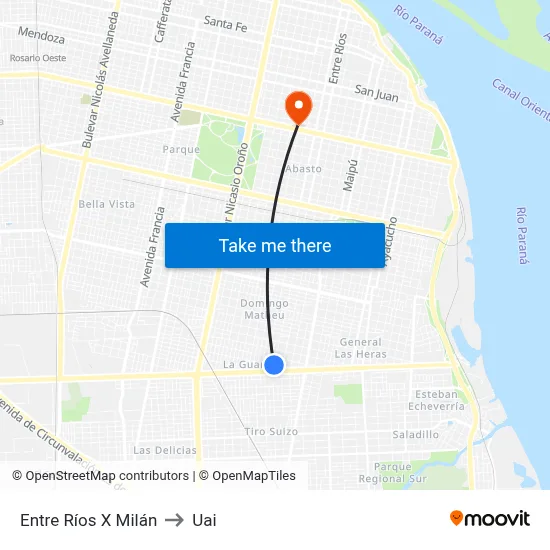 Entre Ríos X Milán to Uai map