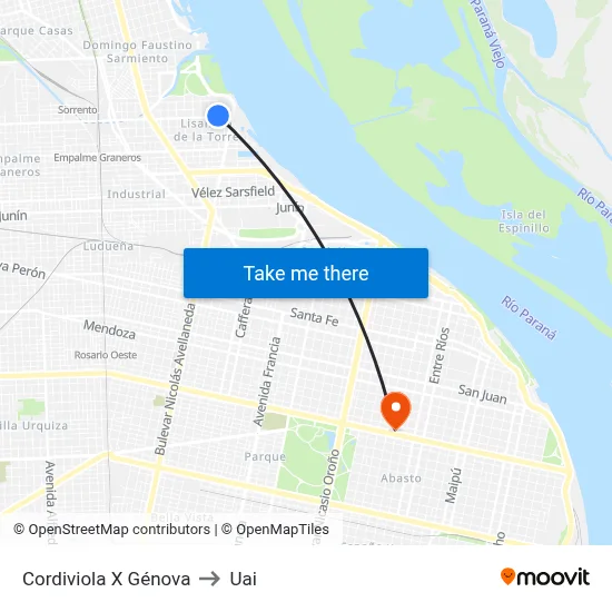 Cordiviola X Génova to Uai map