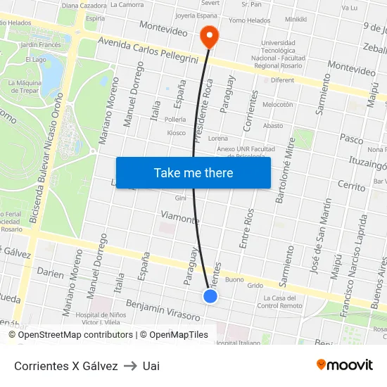 Corrientes X Gálvez to Uai map