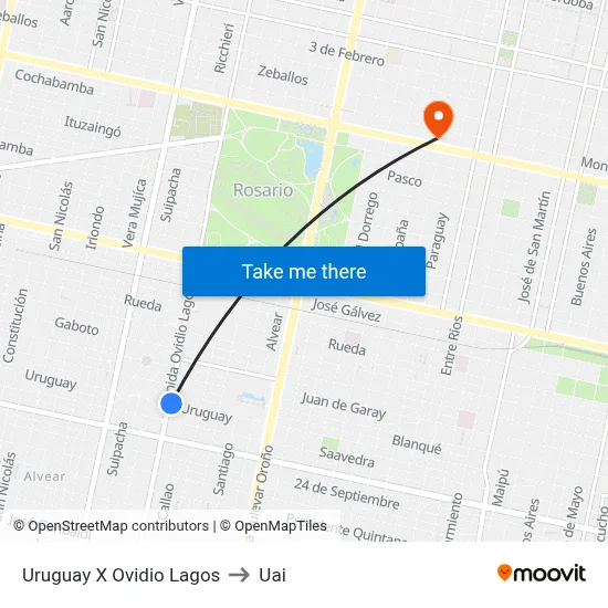 Uruguay X Ovidio Lagos to Uai map