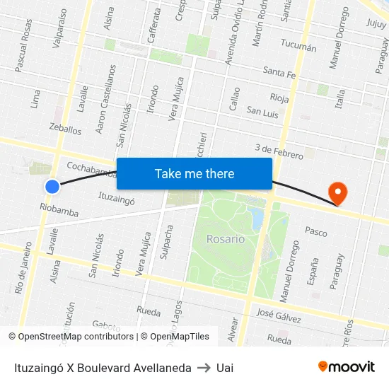 Ituzaingó X Boulevard Avellaneda to Uai map
