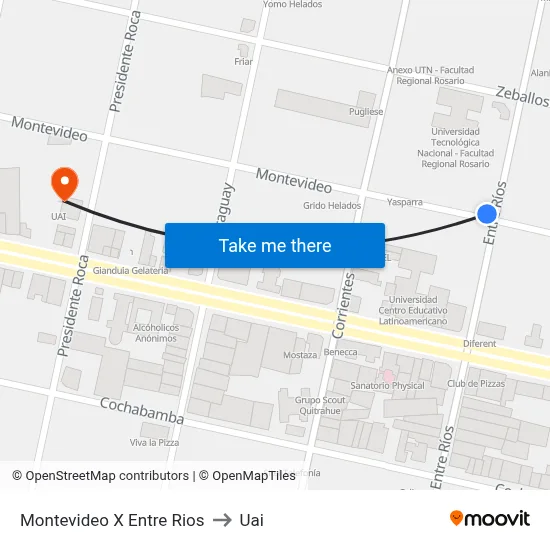 Montevideo X Entre Rios to Uai map