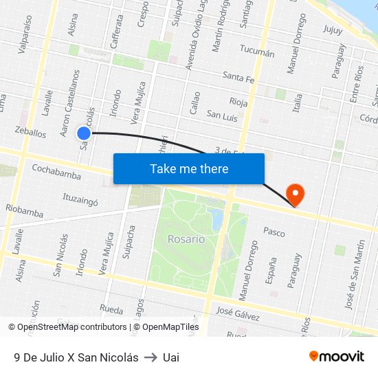 9 De Julio X San Nicolás to Uai map