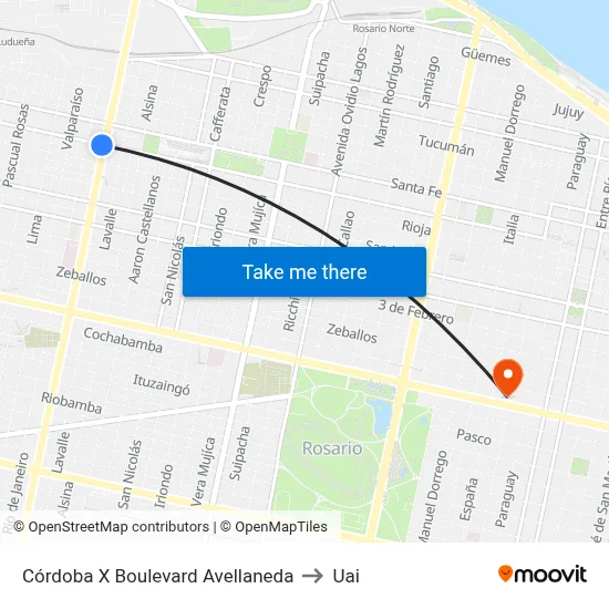 Córdoba X Boulevard Avellaneda to Uai map