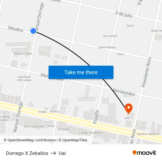 Dorrego X Zeballos to Uai map