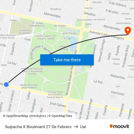 Suipacha X Boulevard 27 De Febrero to Uai map