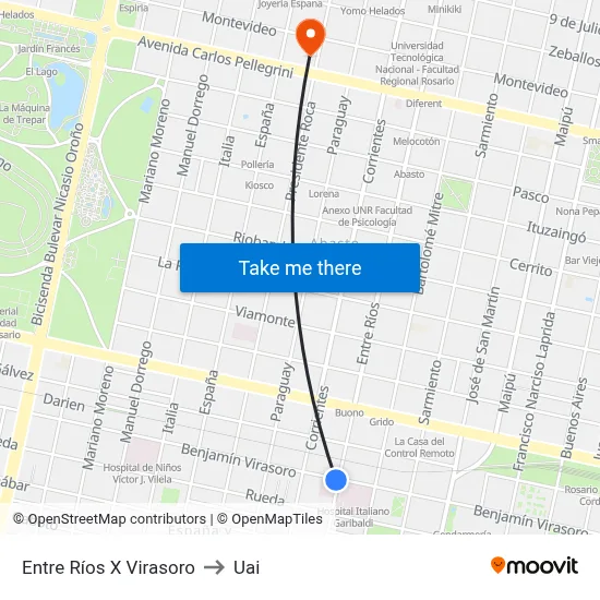 Entre Ríos X Virasoro to Uai map