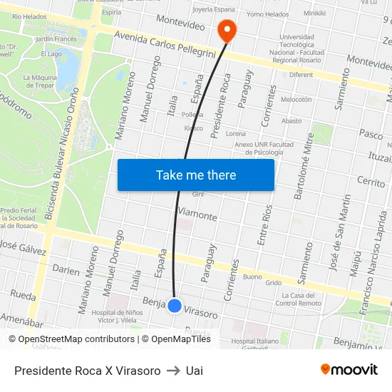 Presidente Roca X Virasoro to Uai map