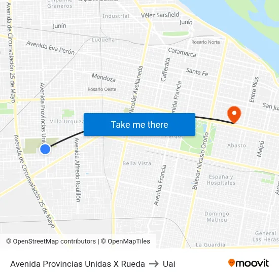 Avenida Provincias Unidas X Rueda to Uai map