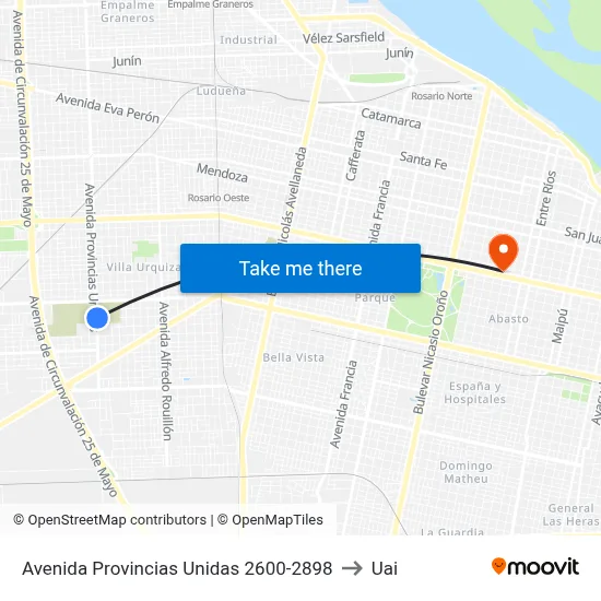 Avenida Provincias Unidas 2600-2898 to Uai map