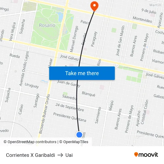 Corrientes X Garibaldi to Uai map