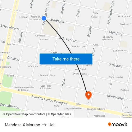 Mendoza X Moreno to Uai map