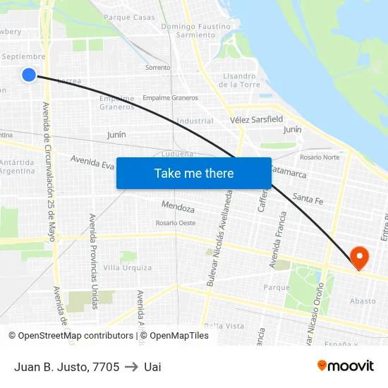 Juan B. Justo, 7705 to Uai map