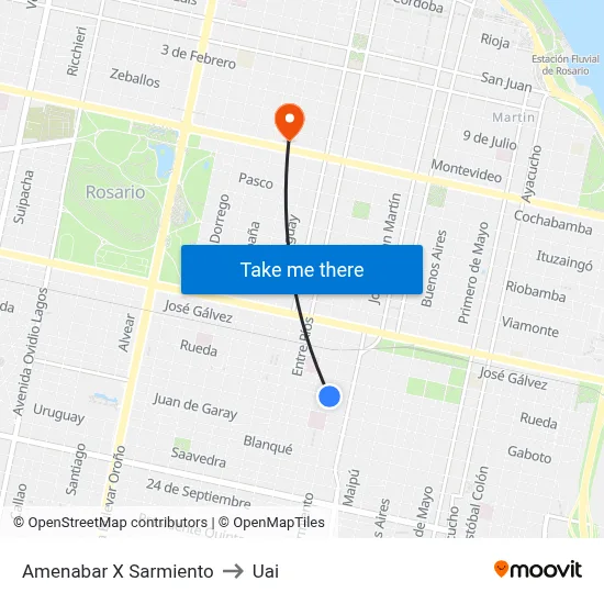 Amenabar X Sarmiento to Uai map